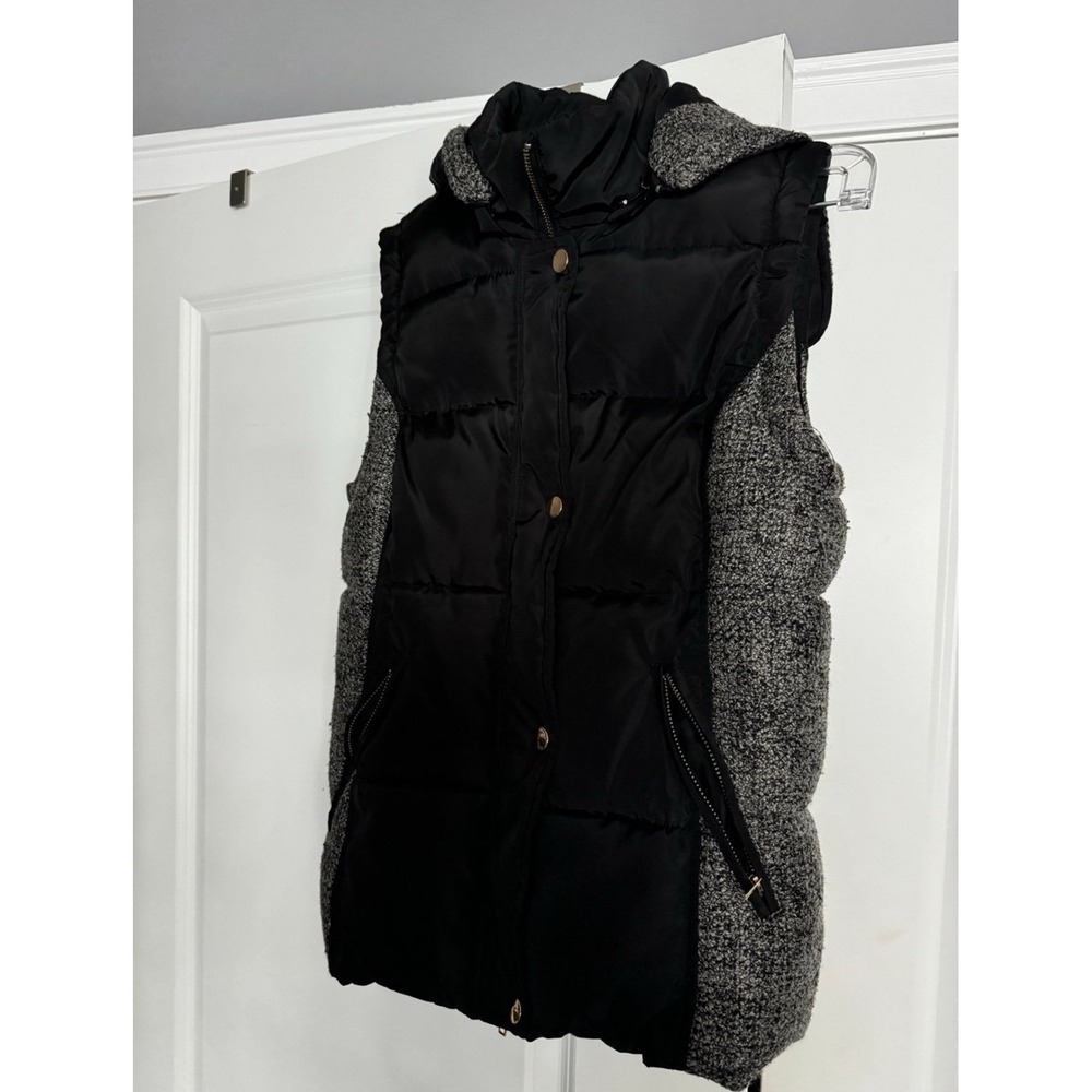 Ci Sono Women Winter Outdoor Puffer Vest Zip Up Hooded Black Gray Small